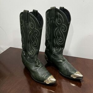 Tony Lama Forest Green Ankle Boots with Gold Accents